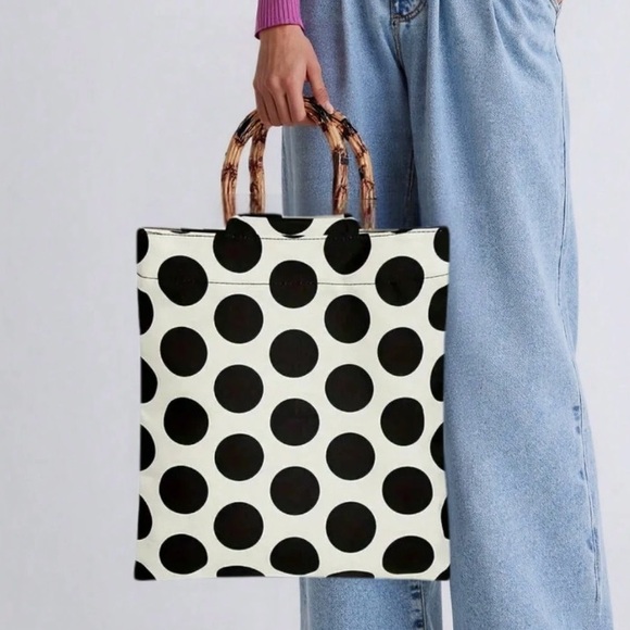 🆕 Retro Polka Dot Bamboo Knot Tote Bag - Picture 9 of 9